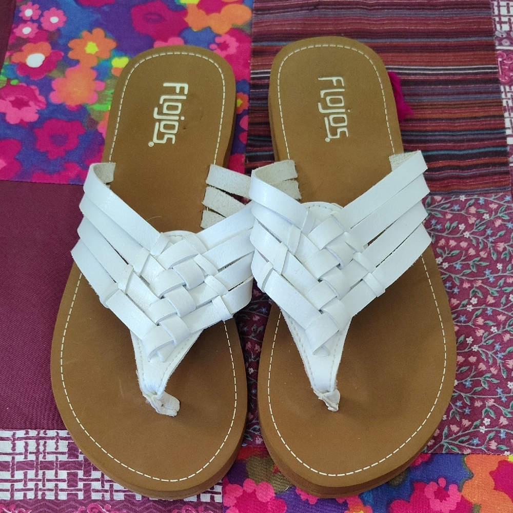 Flojos White Woven Thong Sandals
